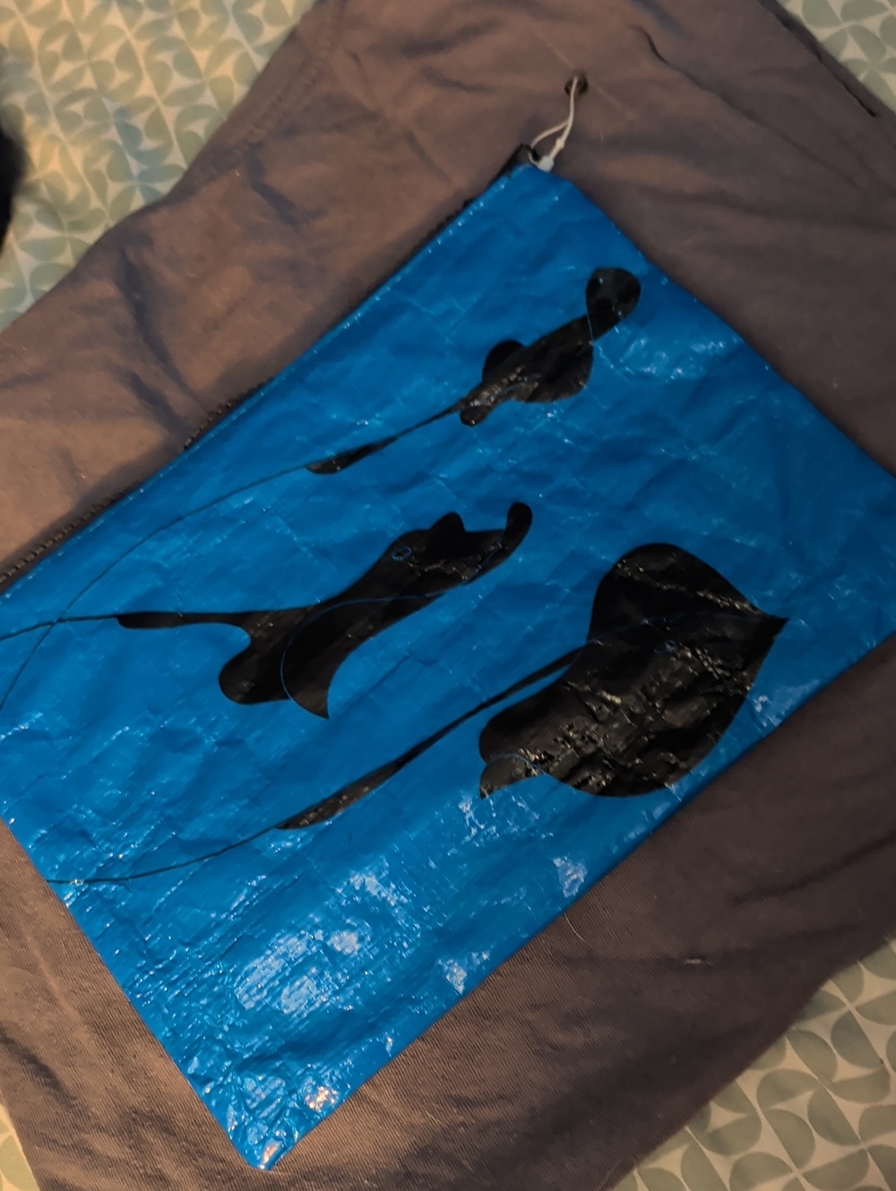 Blue Q Recycled Zip Pouch with Black Stingray Design